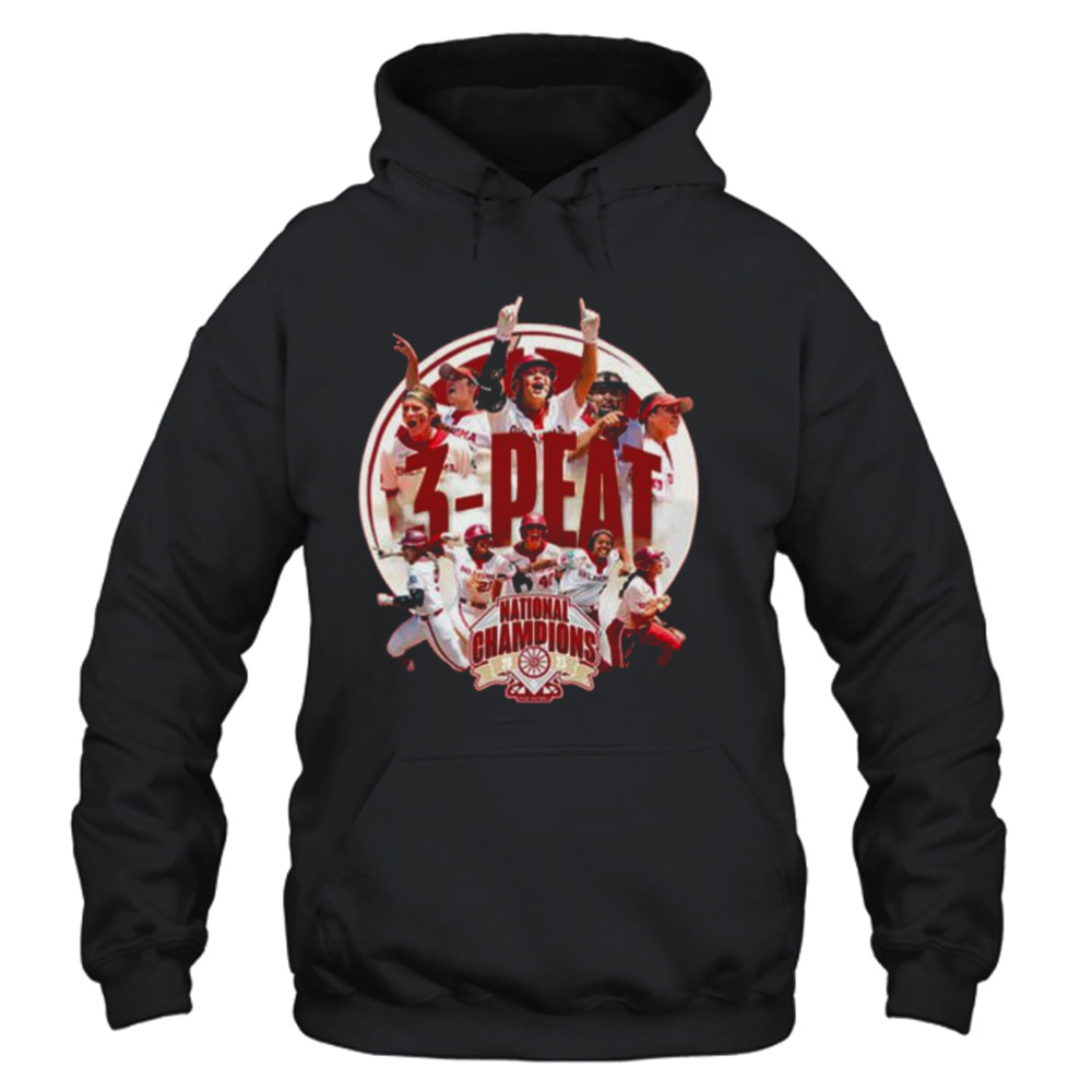 2023 Softball Champions 3 Peat Oklahoma Sooners Red Design Hoodie