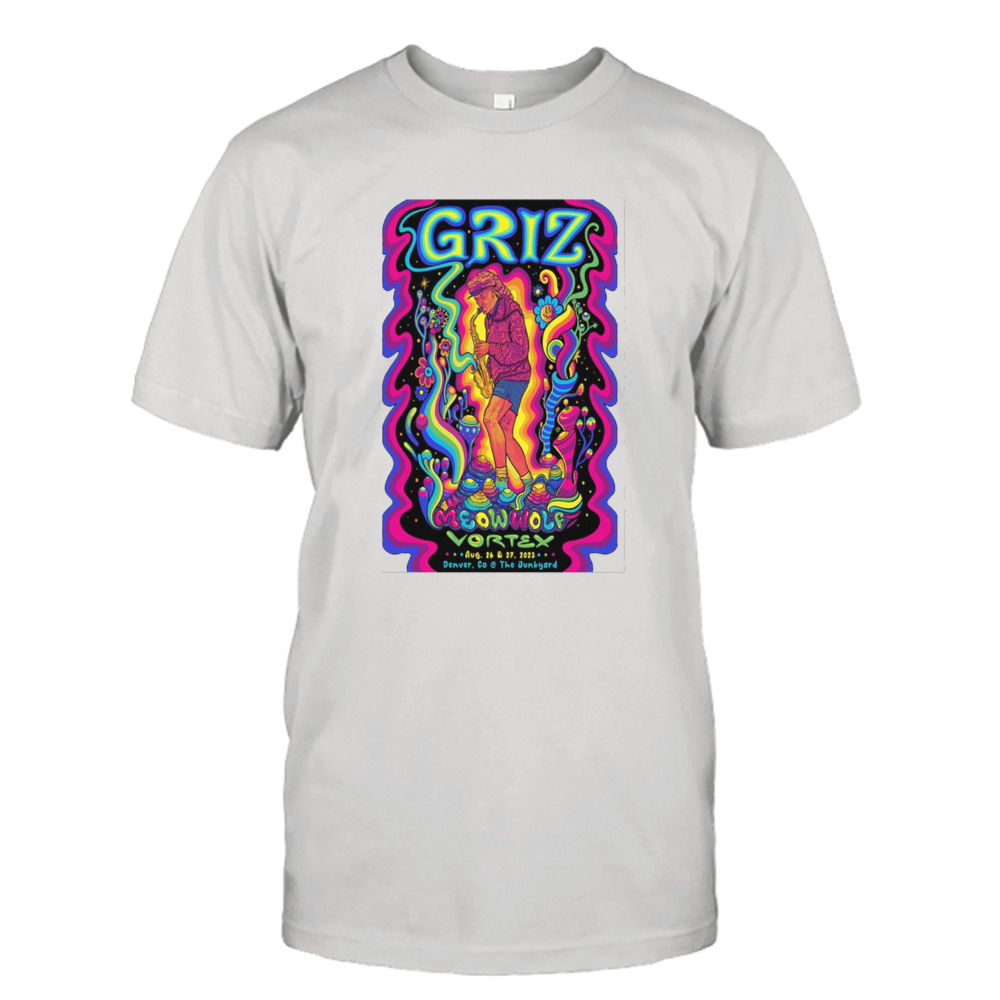 Griz meow wolf vortex denver CO the junkyard aug 26 and 27 2023 art poster design t-shirt 1 Unisex Tee