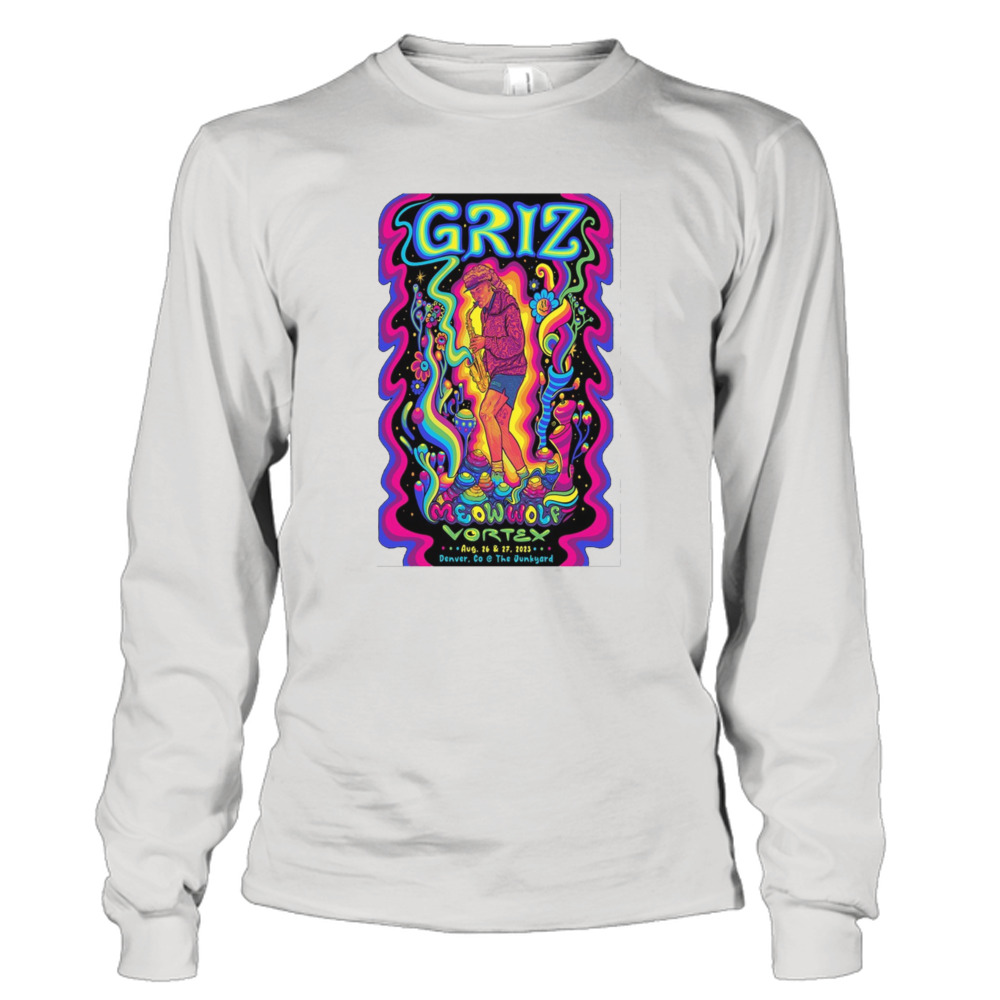 Griz meow wolf vortex denver CO the junkyard aug 26 and 27 2023 art poster design t-shirt 3 Long Sleeve Tee