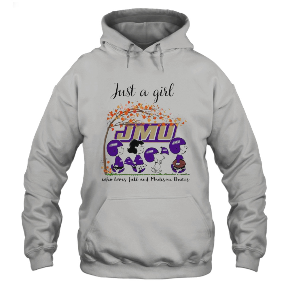 Just A Woman Who Loves Fall And James Madison Dukes Peanuts Cartoon T-Shirt 4 Hoodie