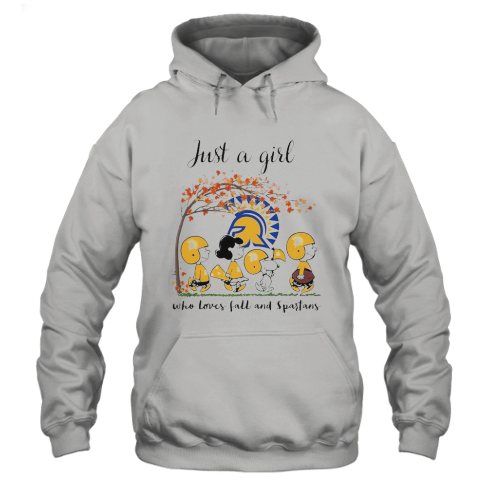 Just A Woman Who Loves Fall And San Jose State Spartans Peanuts Cartoon T-Shirt 4 Hoodie