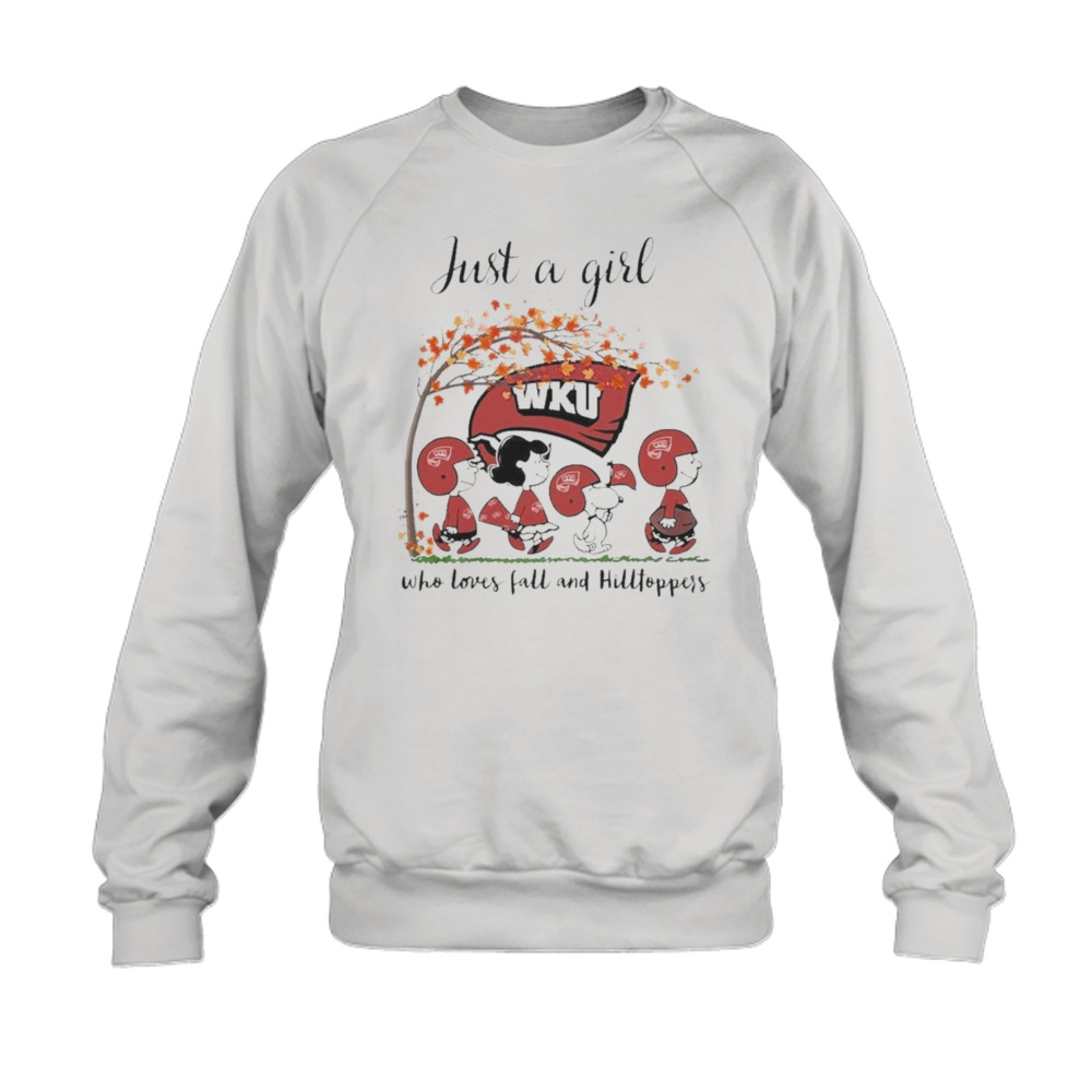 Just A Woman Who Loves Fall And Western Kentucky Hilltoppers Peanuts Cartoon T-Shirt 5 Sweatshirt