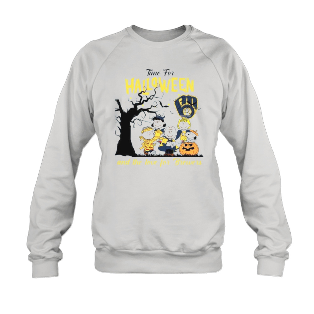 Official Peanuts Time For Halloween And The Love For Milwaukee Brewers Logo  2023 Shirt