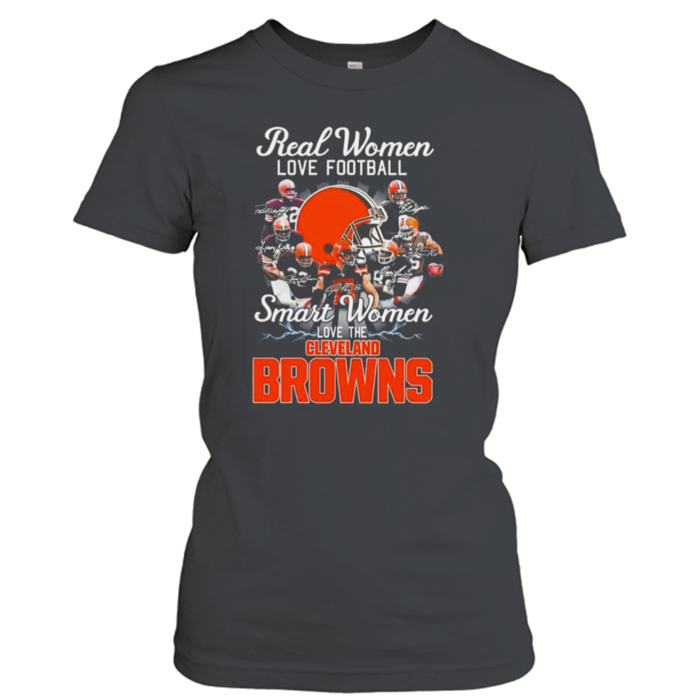 Real women love football smart women love the Cleveland Browns players 2023 season signatures shirt 2 Ladies T-Shirt