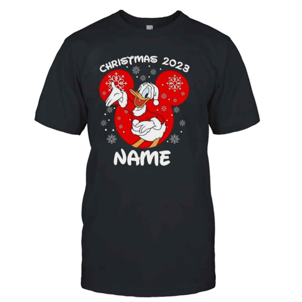 Christmas 2023 Your Name Santa Donald Duck And Daisy Duck Xmas Disney Mickey And Friends T-shirt