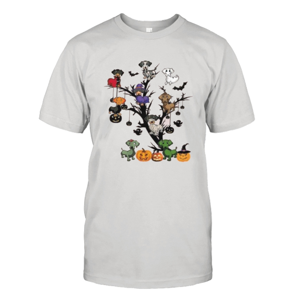 Dachshund Halloween tree shirt