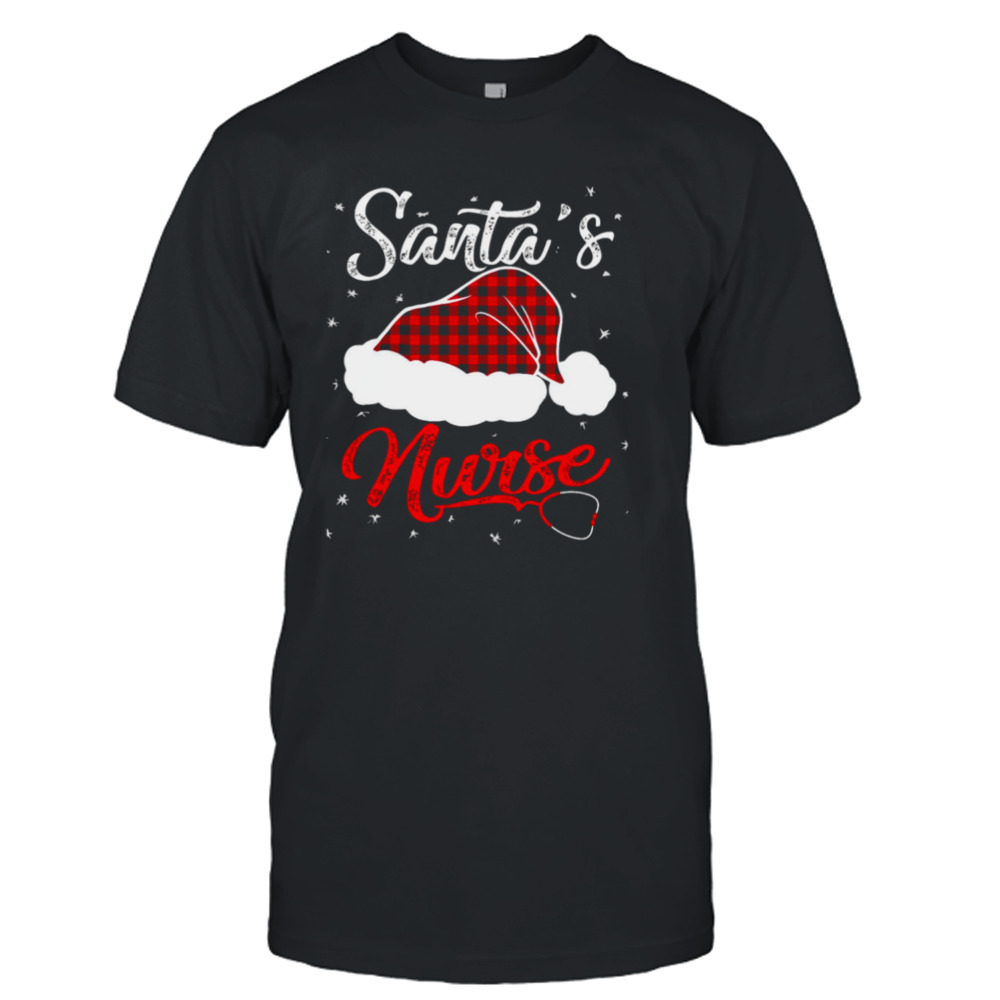 Santa’s Favorite Nurse Christmas Hat Red Plaid shirt