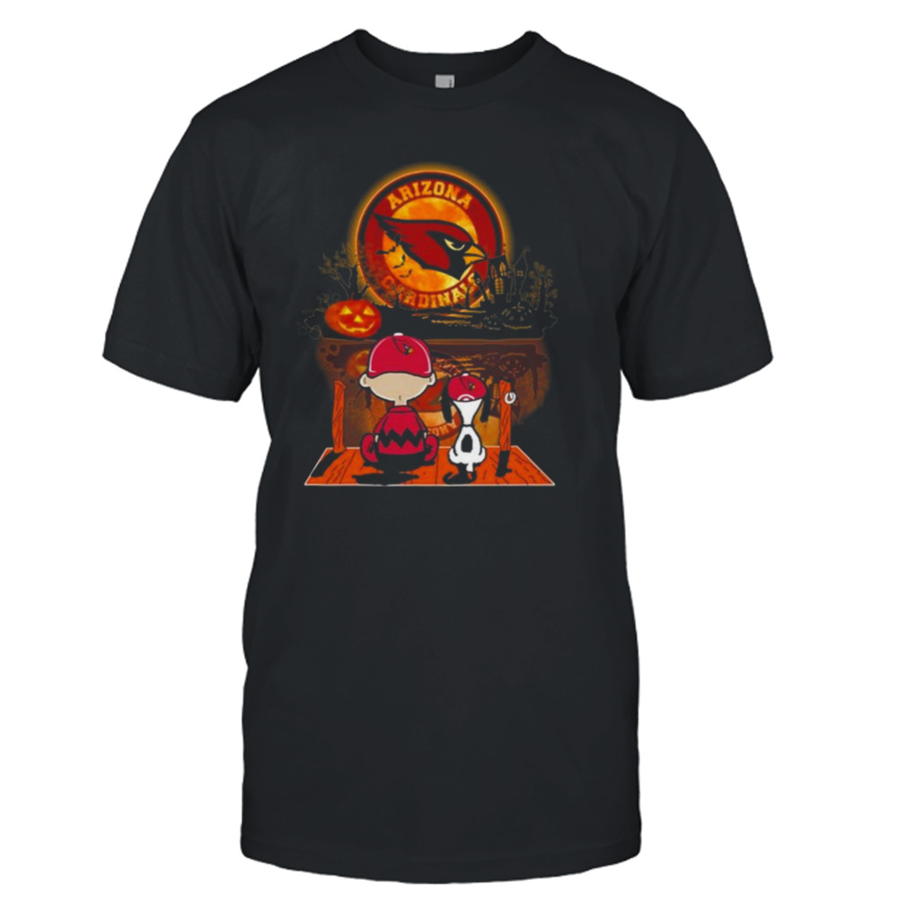 Snoopy And Charlie Brown Arizona Cardinals Sitting Under Moon Halloween 2023 T-shirt