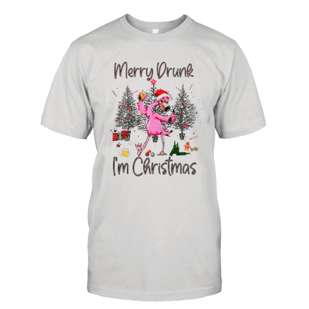 Flamingo santa hat merry drunk I’m Christmas shirt