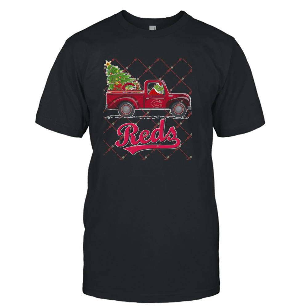 Grinch driving Christmas truck Cincinnati Reds shirt