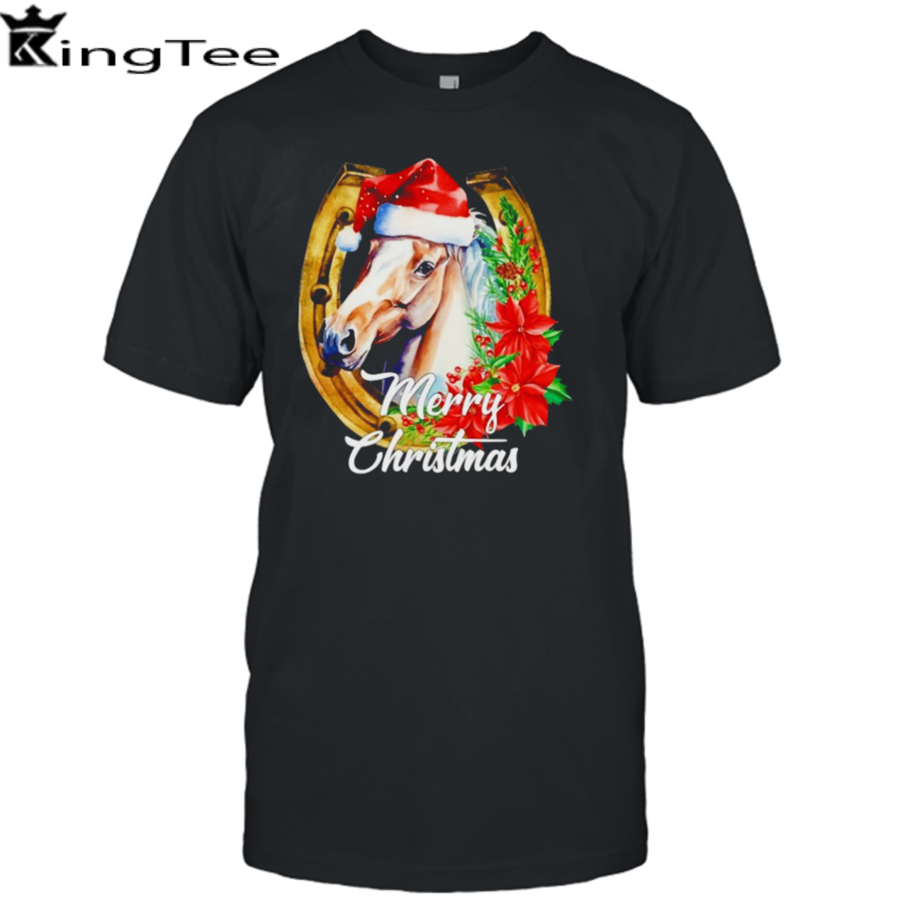 Horse face inside Santa flower merry Christmas shirt