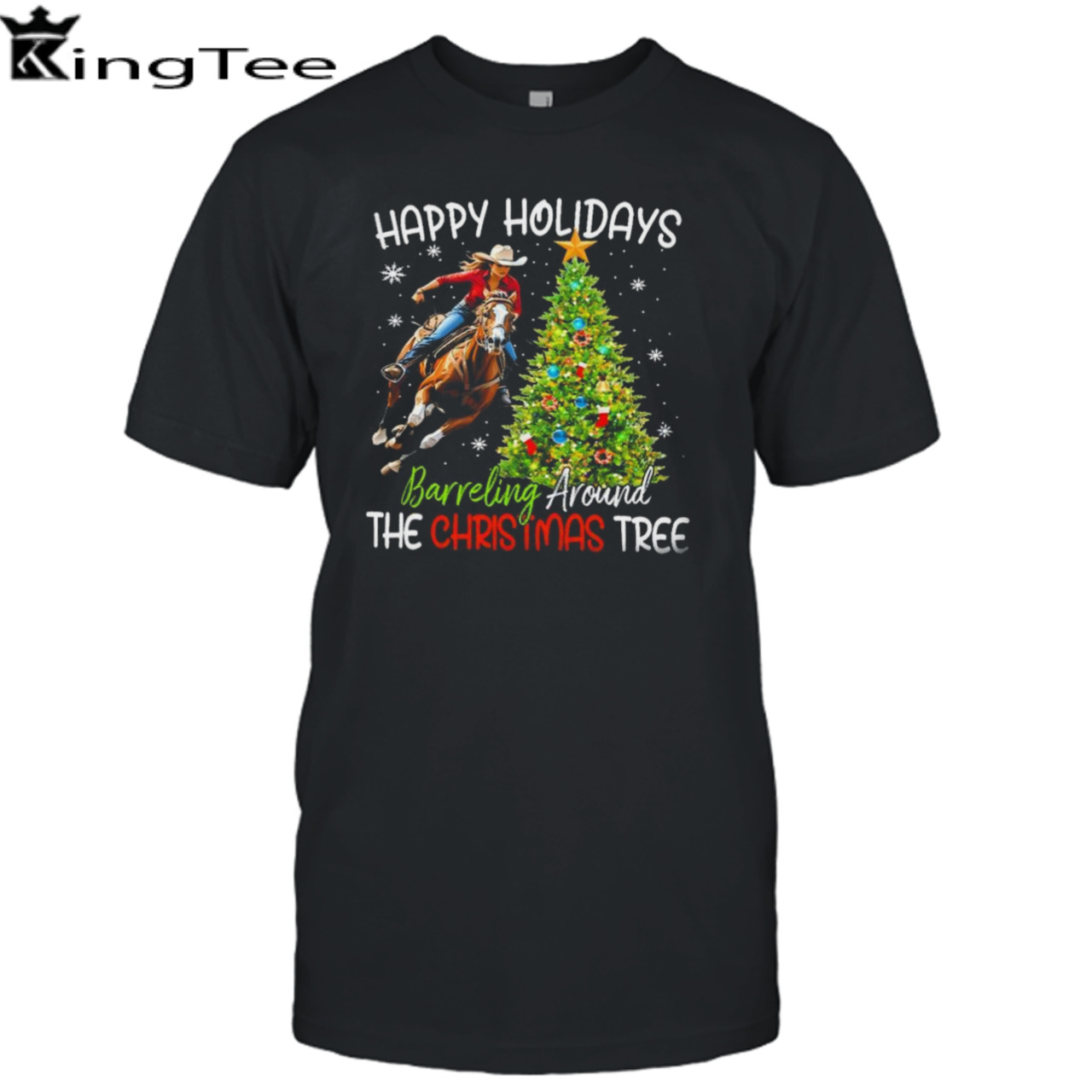 Happy holidays barreling around the Christmas tree 2023 tshirt