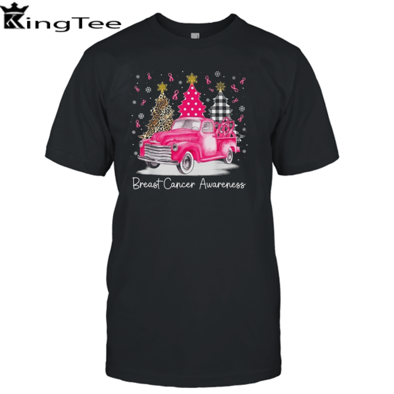 Pink Ribbon Christmas Vintage Truck Breast Cancer Awareness 2023 T-shirt