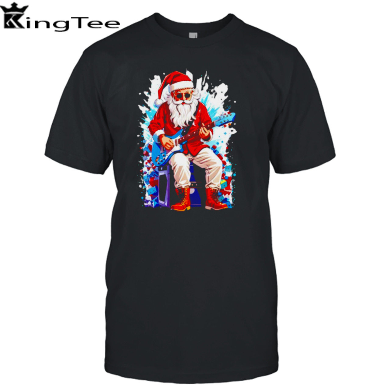 Santa Claus playing an electric guitar Christmas shirt