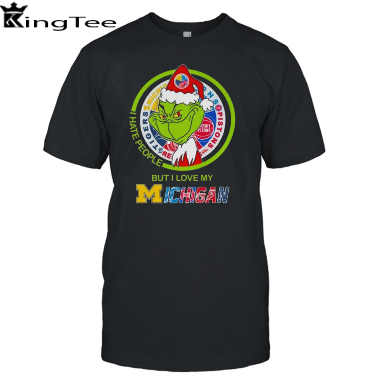 Santa Grinch I Hate People But I Love My Michigan Sports Team Christmas Shirt