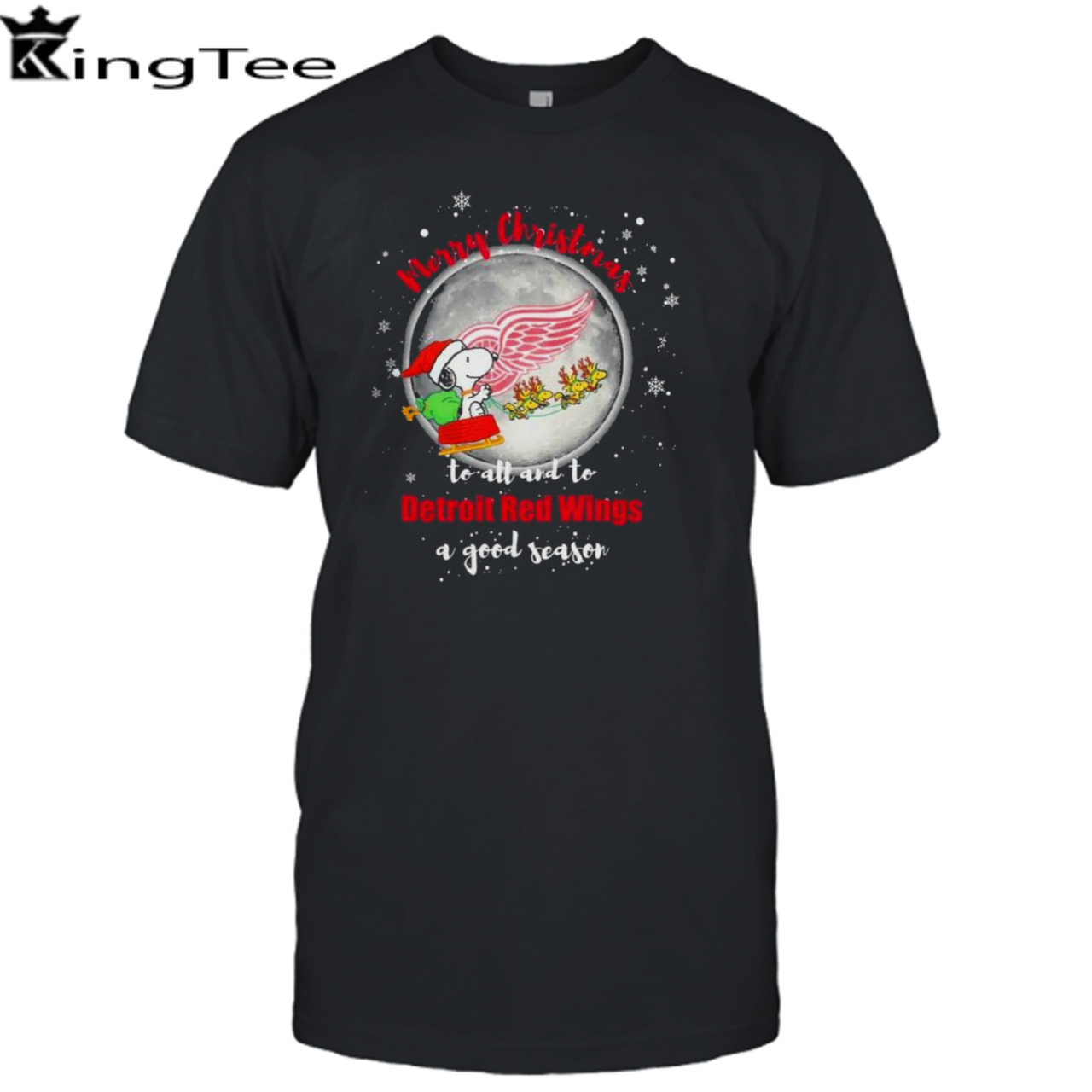 Santa Snoopy Merry Christmas To All And To Detroit Red Wings A Good Season 2023 t-shirt