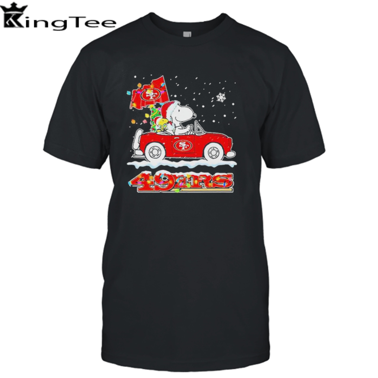 Santa Snoopy Peanut driving car San Francisco 49ers merry christmas shirt