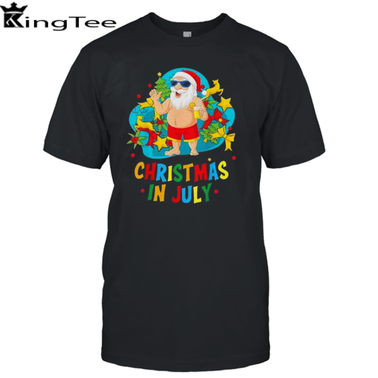 In July Santa Claus Tree Summer Oversized Christmas T-shirt