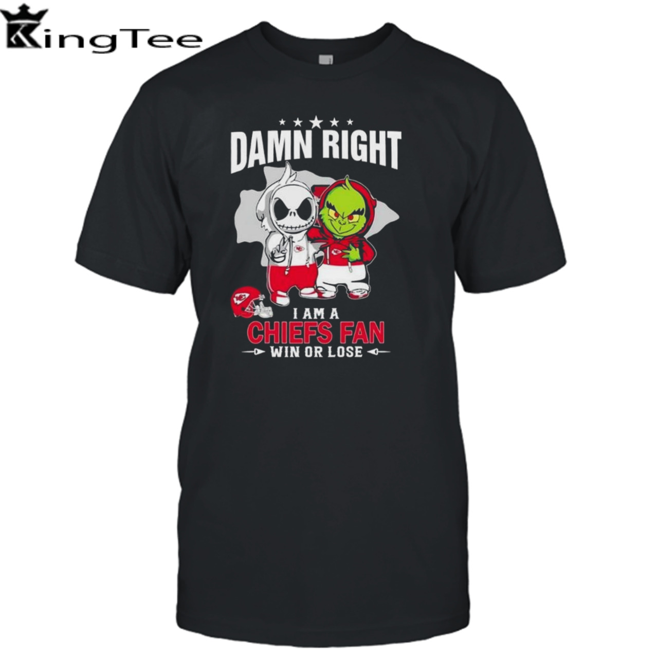 Jack Skellington And Grinch Damn Right I Am A Kansas City Chiefs Fan Win Or Lose shirt