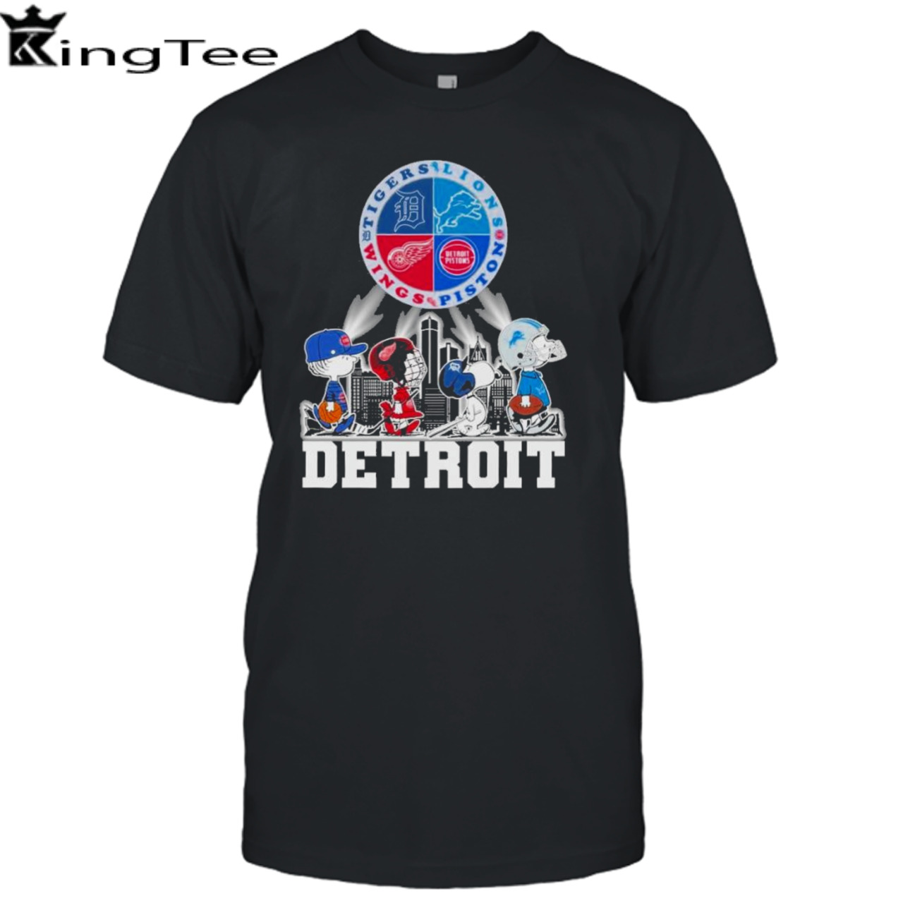 Snoopy And Friends Detroit Tigers Lions Piston Wings City Line T-shirt