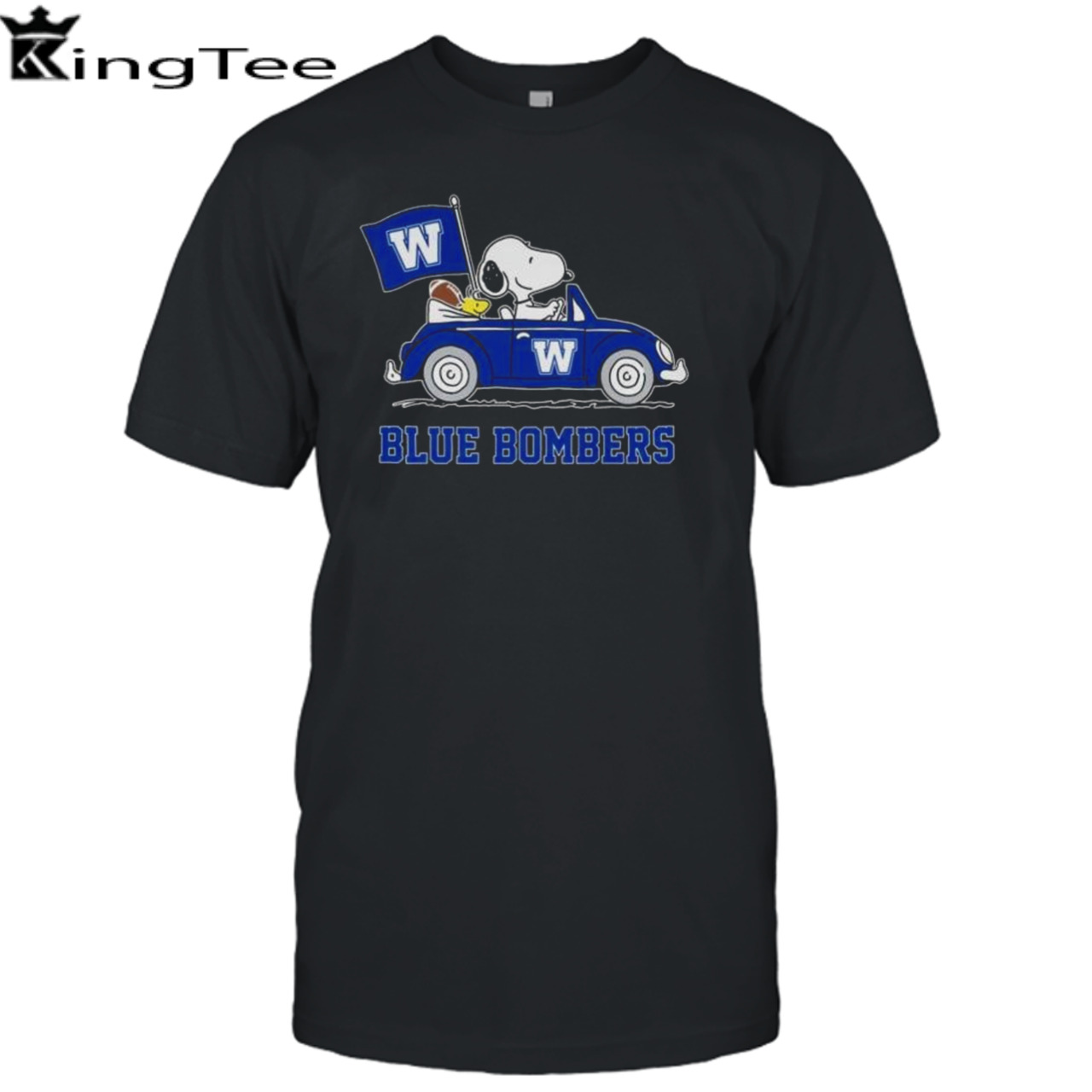 Snoopy And Woodstock Driving Car Blue Bombers Shirt