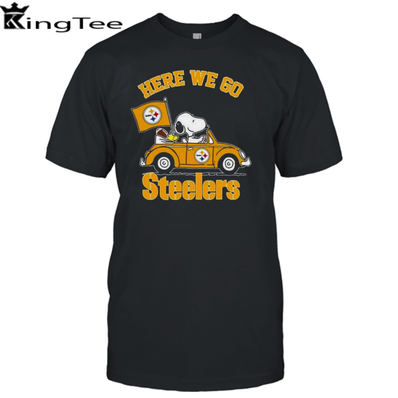 Snoopy And Woodstocks Driving Car Here We Go Pittsburgh Steelers Shirt