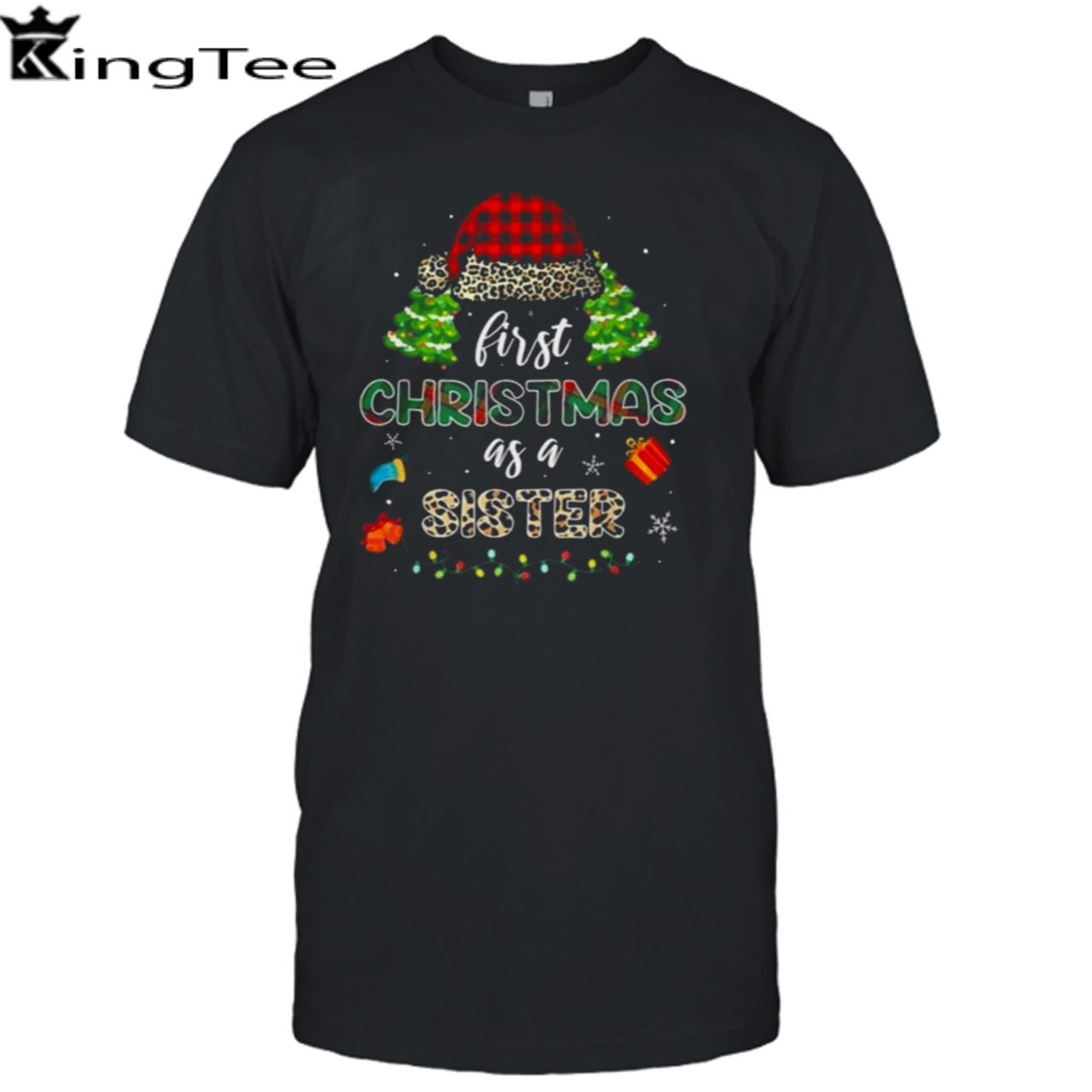 First Christmas As A Sister Santa Hat Leopard Gremlins Christmas T-shirt