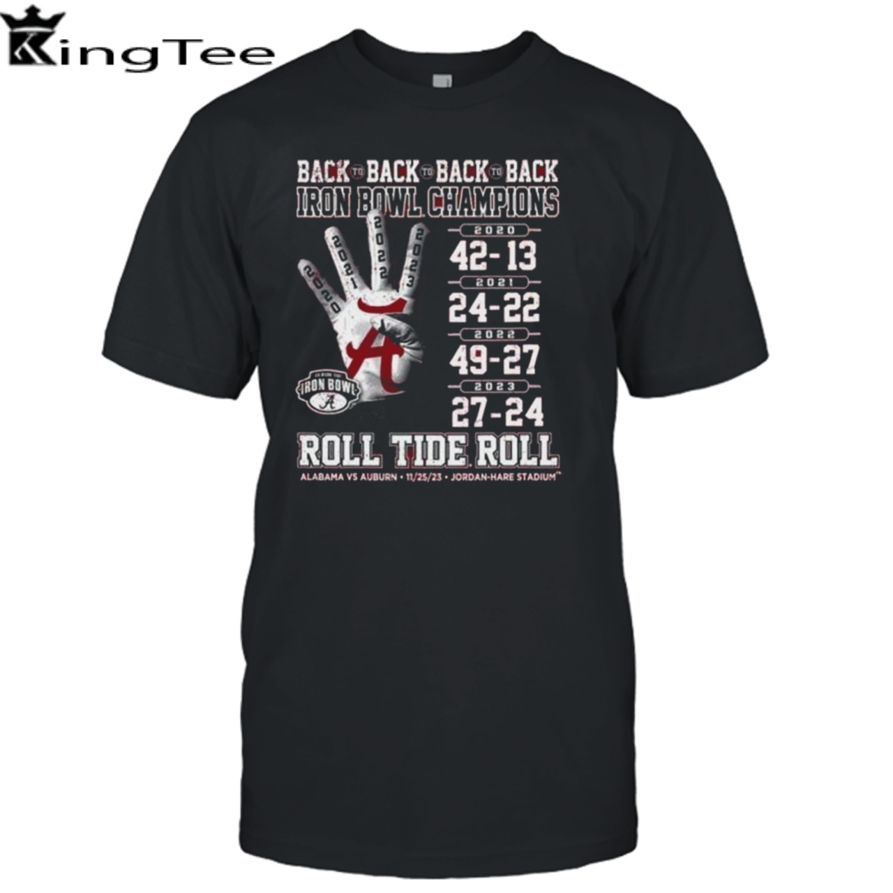 Alabama Crimson Tide Vs Auburn Tigers Back To Back To Back To Back Iron Bowl Champions Roll Tide Roll 2023 Shirt