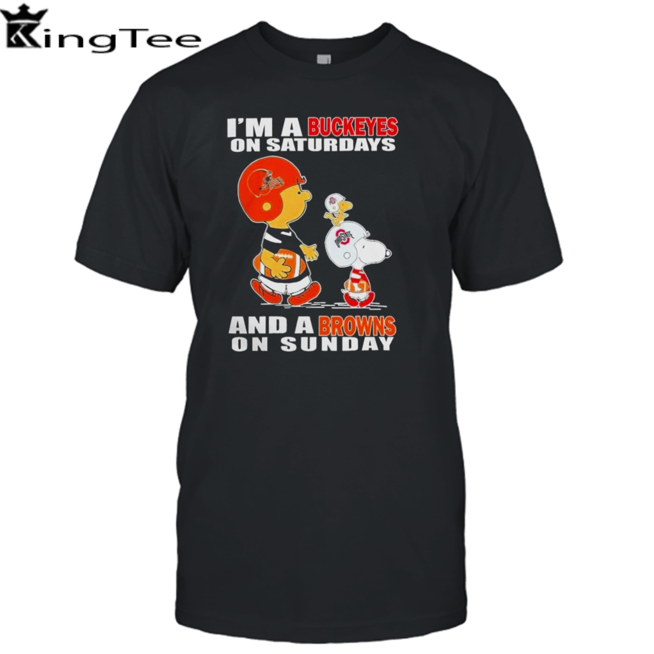 Snoopy Woodstock And Charlie Brown I’m A Ohio State Buckeyes On Saturdays And A Cleveland Browns On Sunday Logo t-shirt