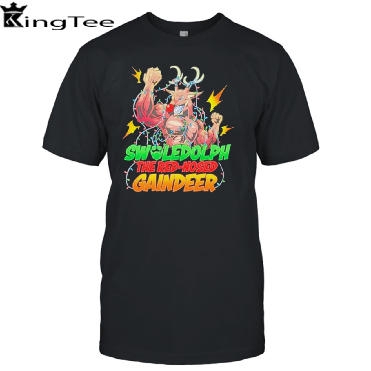 Swoledolph the red-nosed gaindeer Christmas lights shirt