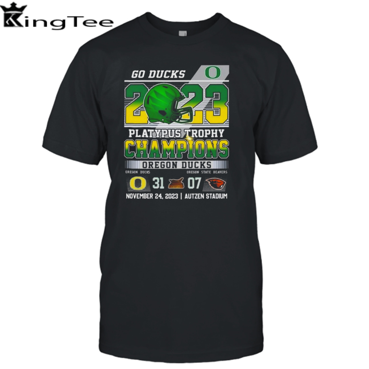 o Ducks 2023 Platypus Trophy Champions Oregon Ducks 31 – 07 Oregon State Beavers November 24 2023 Autzen Stadium T-Shirt