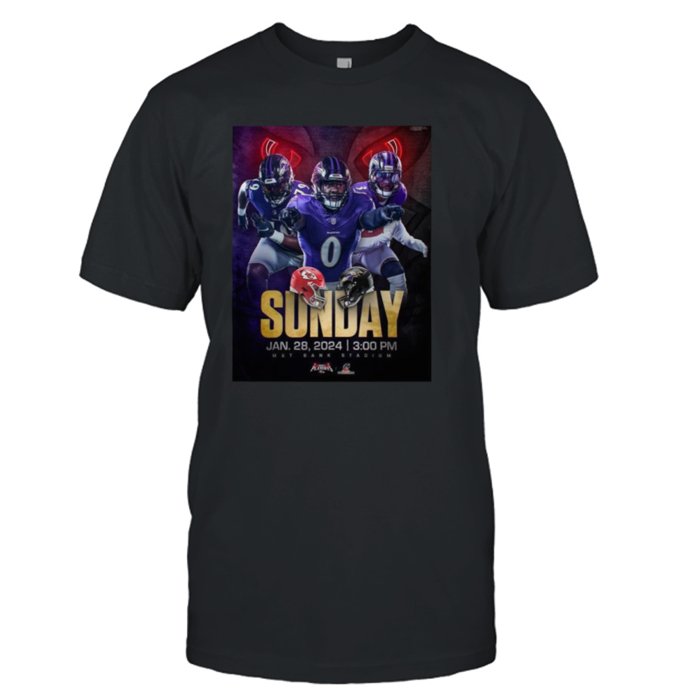 Baltimore Ravens Versus Kansas City Chiefs AFC Championship NFL Playoffs Jan 28th 2024 T-shirt