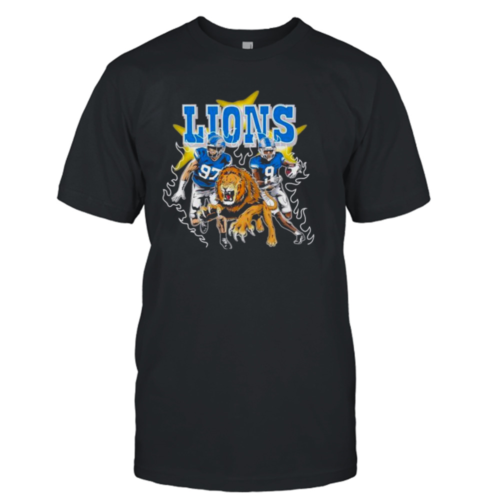 Burning Flame Detroit Football Lions Running Players shirt