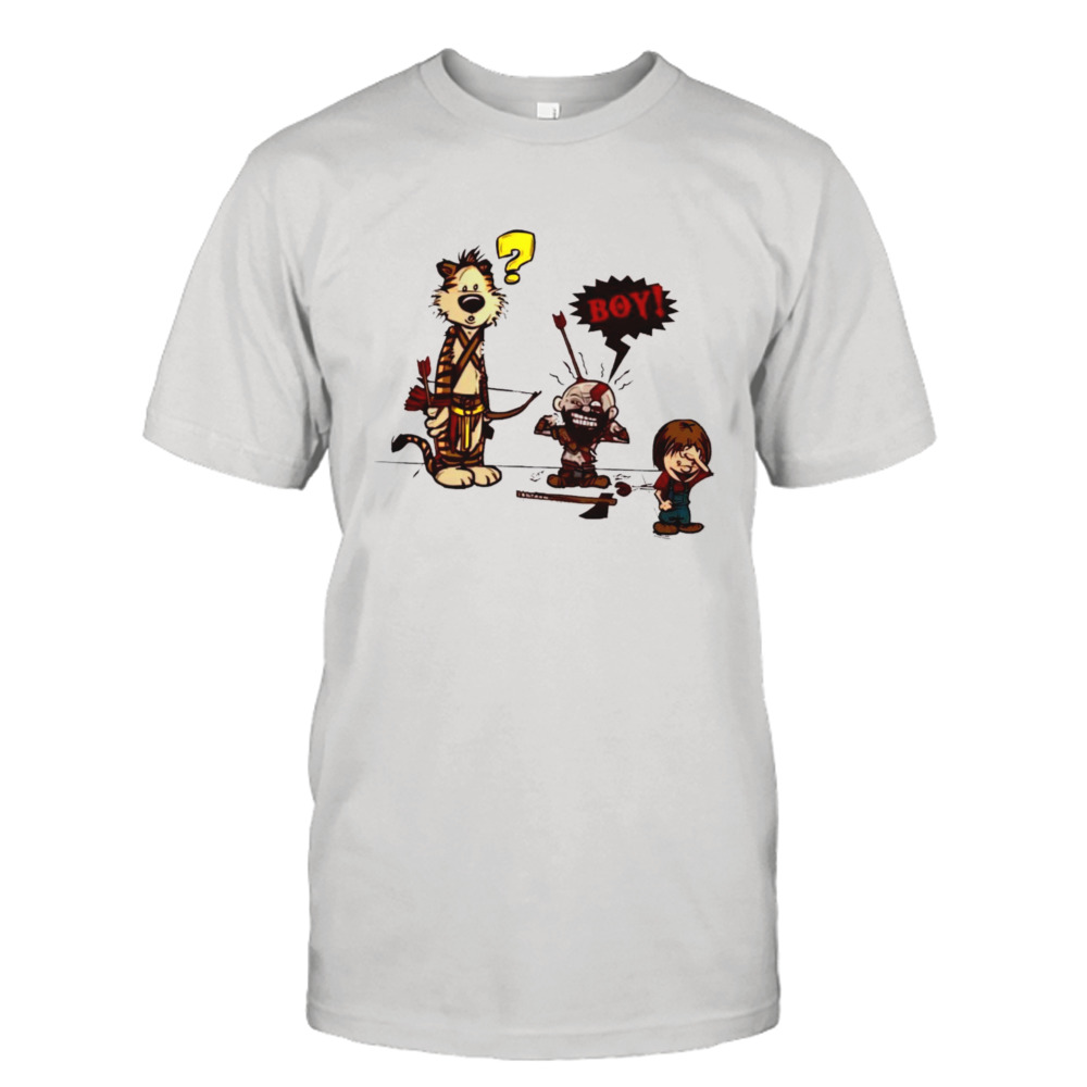 Calvin and Hobbes X Kratos and Atreus God of War hardcore cosplayers shirt