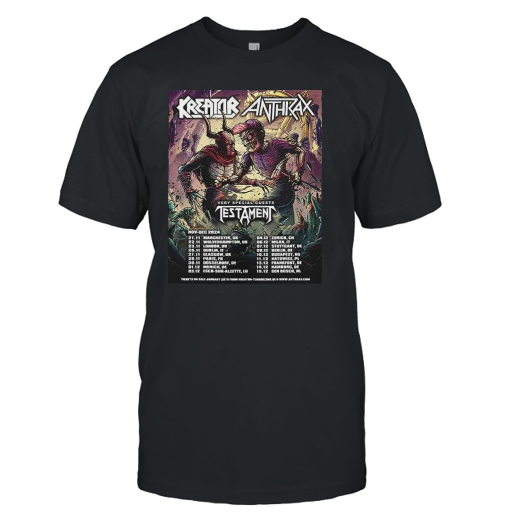 Kreator x Anthrax With Special Guests Testament Nov-Dec 2024 Tour Schedule Lists T-Shirt