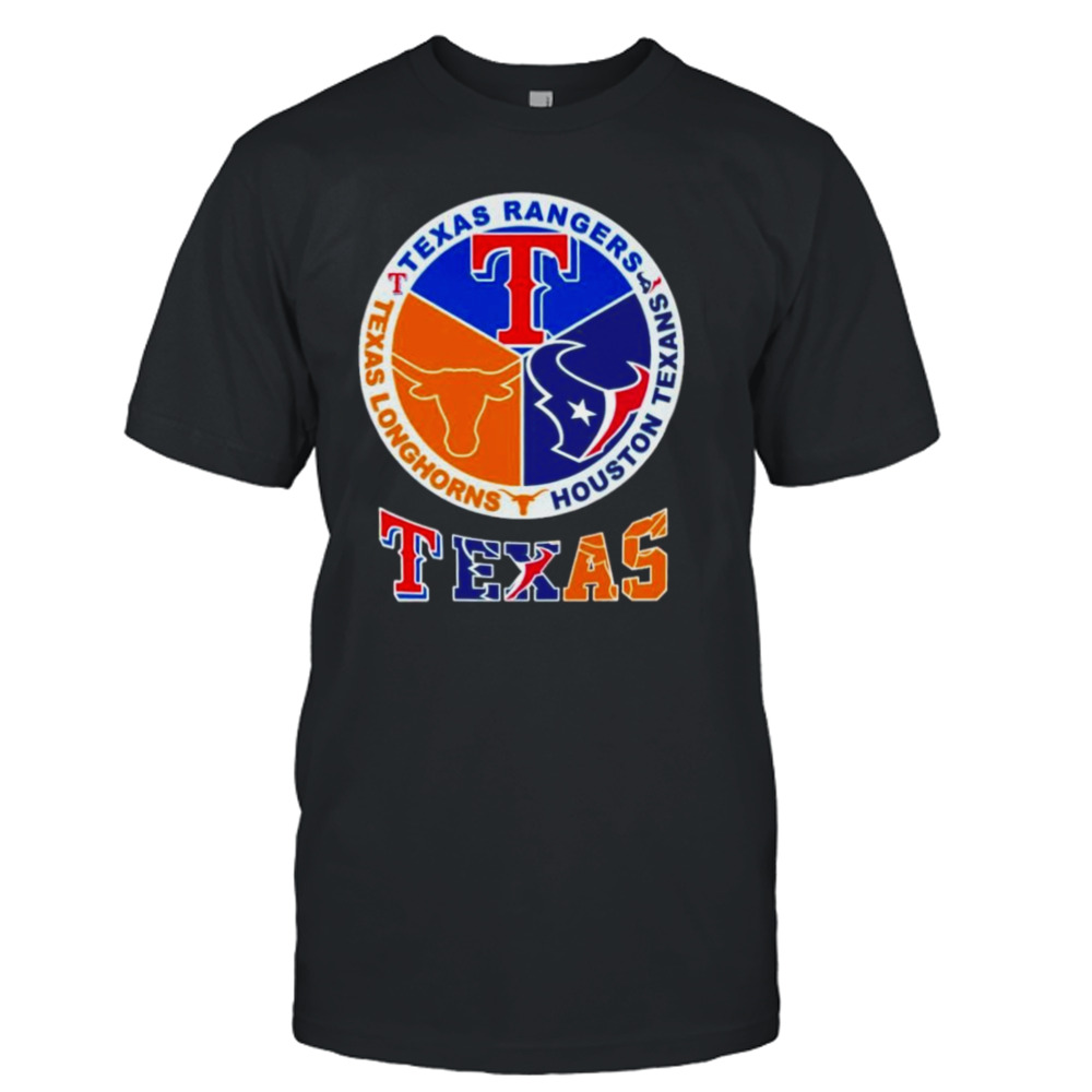 TEXAS Texas Rangers Texas Longhorns Houston Texans parody logo shirt