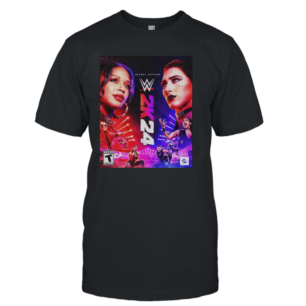 WWE2K24 Deluxe Edition Two Groundbreaking Superstars One Historic Cover Rhea Ripley And Bianca Belair T-Shirt