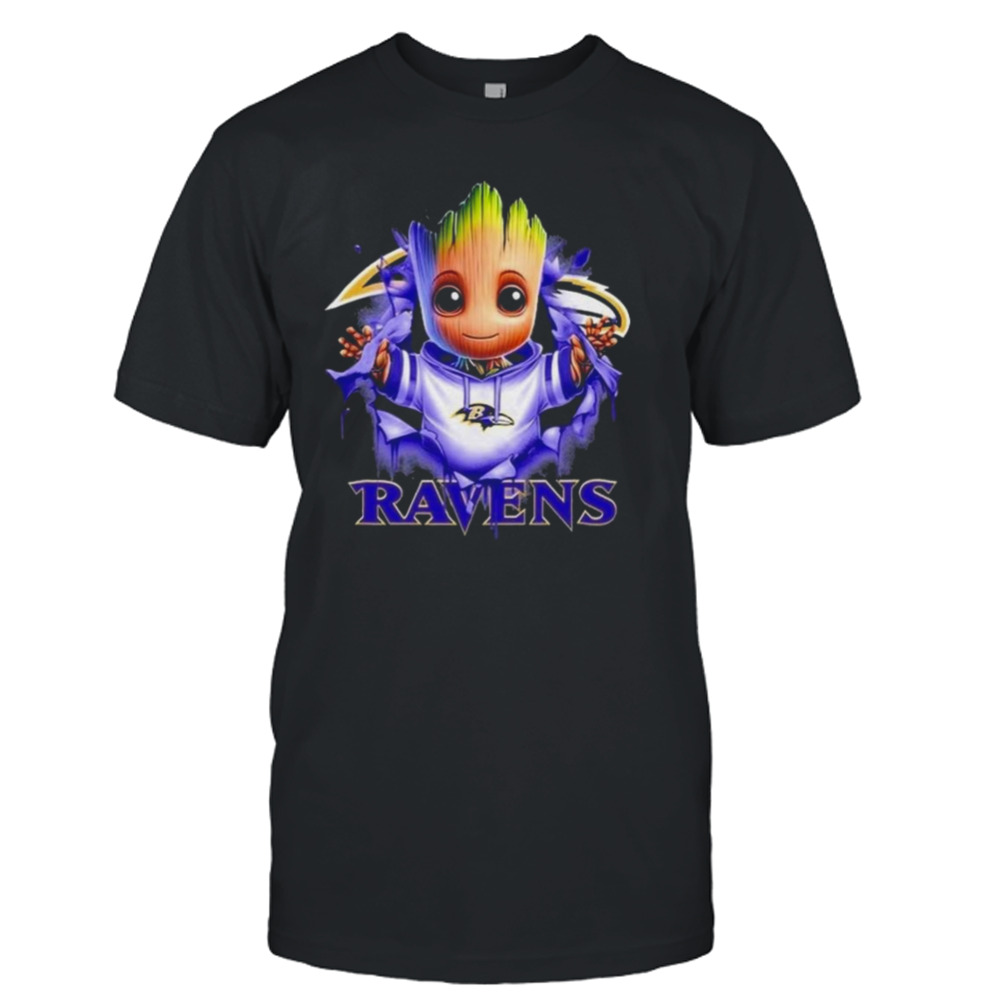 Baby Groot Blood Inside Me Baltimore Ravens 2024 T-shirt