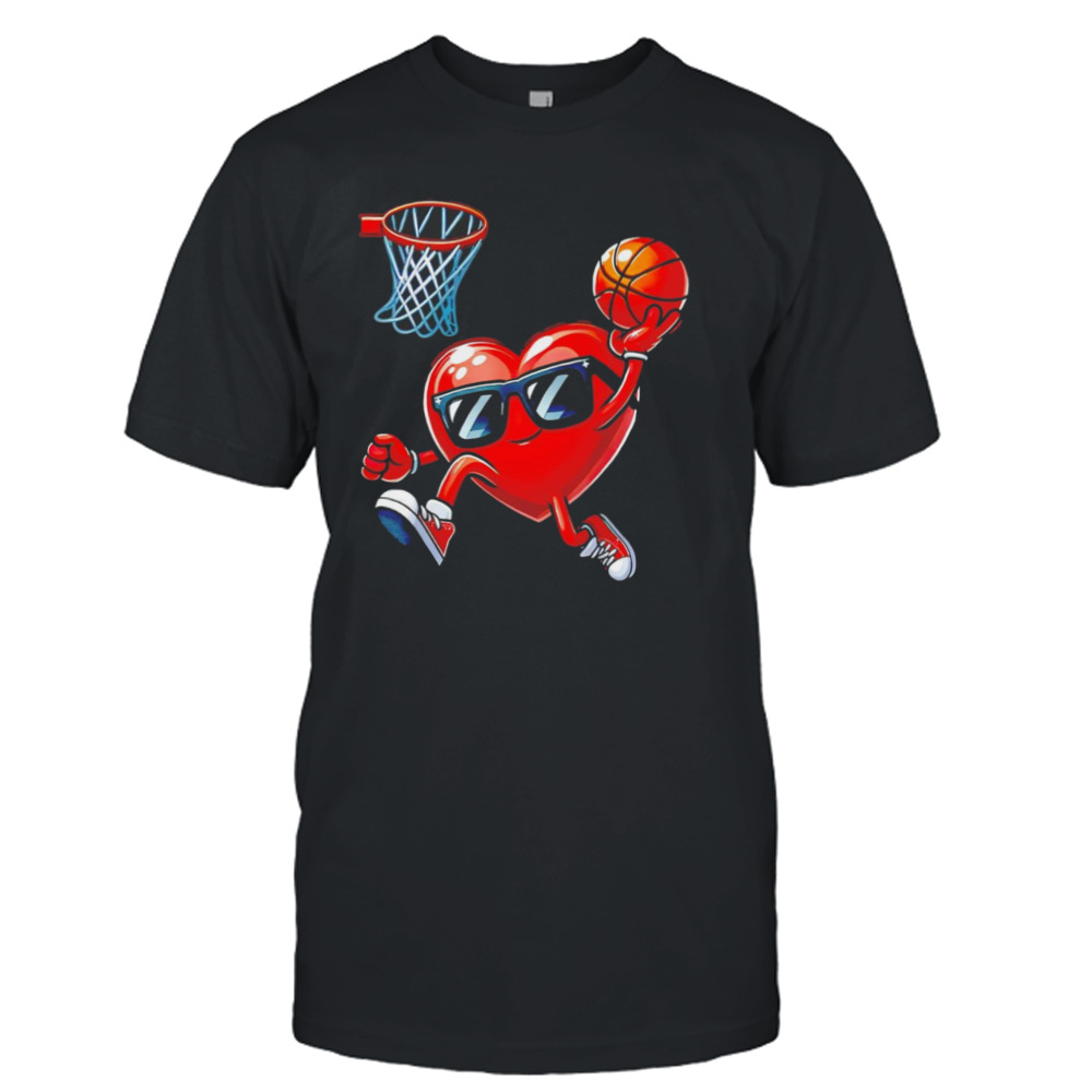 Heart dunking basketball Valentines day shirt