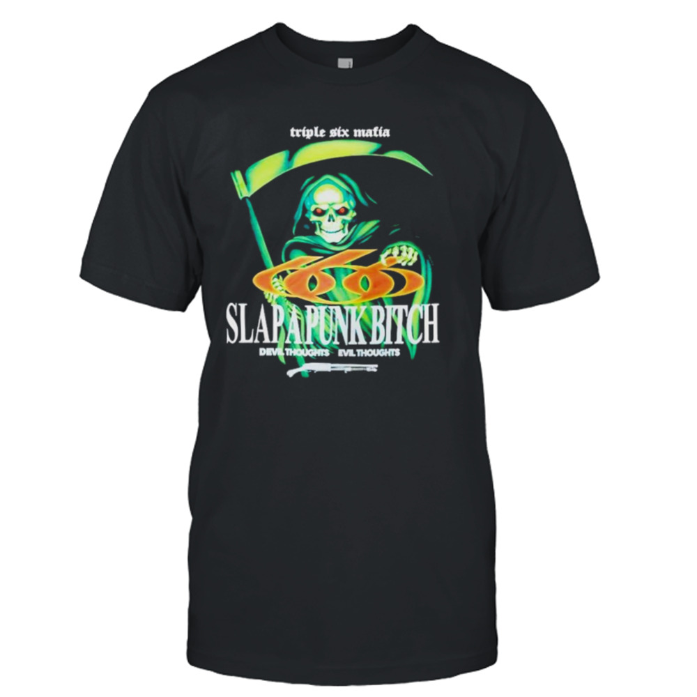 Skeleton Triple six matia slapapunk bitch devil thoughts evil thoughts shirt