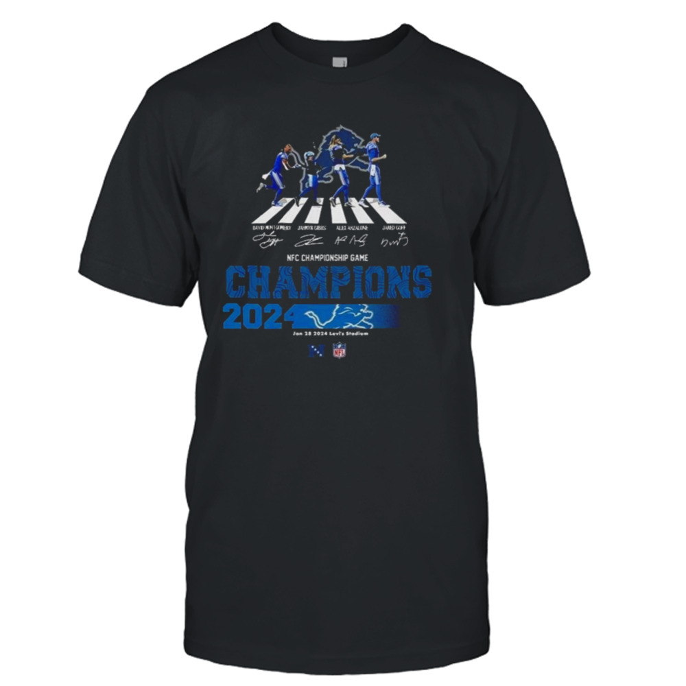 Congrats Detroit Lions Are 2024 NFC Champions NFL Playoffs Team Abbey Road To The Victory Signatures T-Shirt