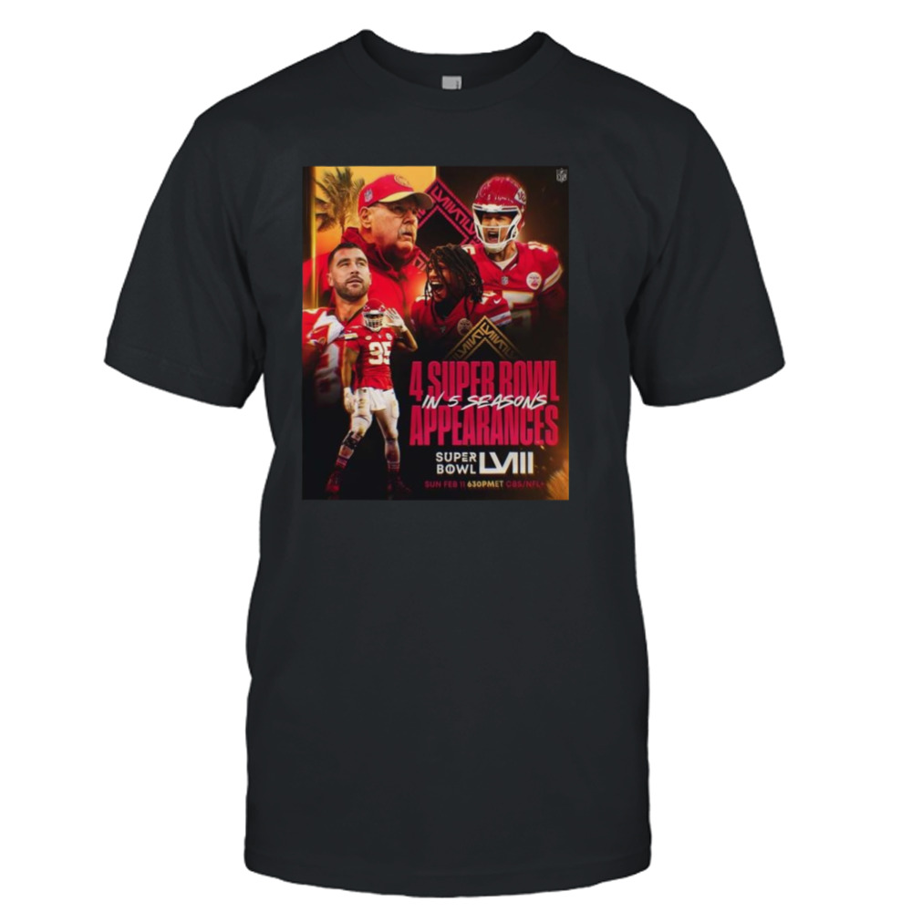 Kansas City Chiefs Get 4 Super Bowl In 5 Seasons Appearances With AFC Champions NFL Playoffs Season 2023-2024 T-Shirt