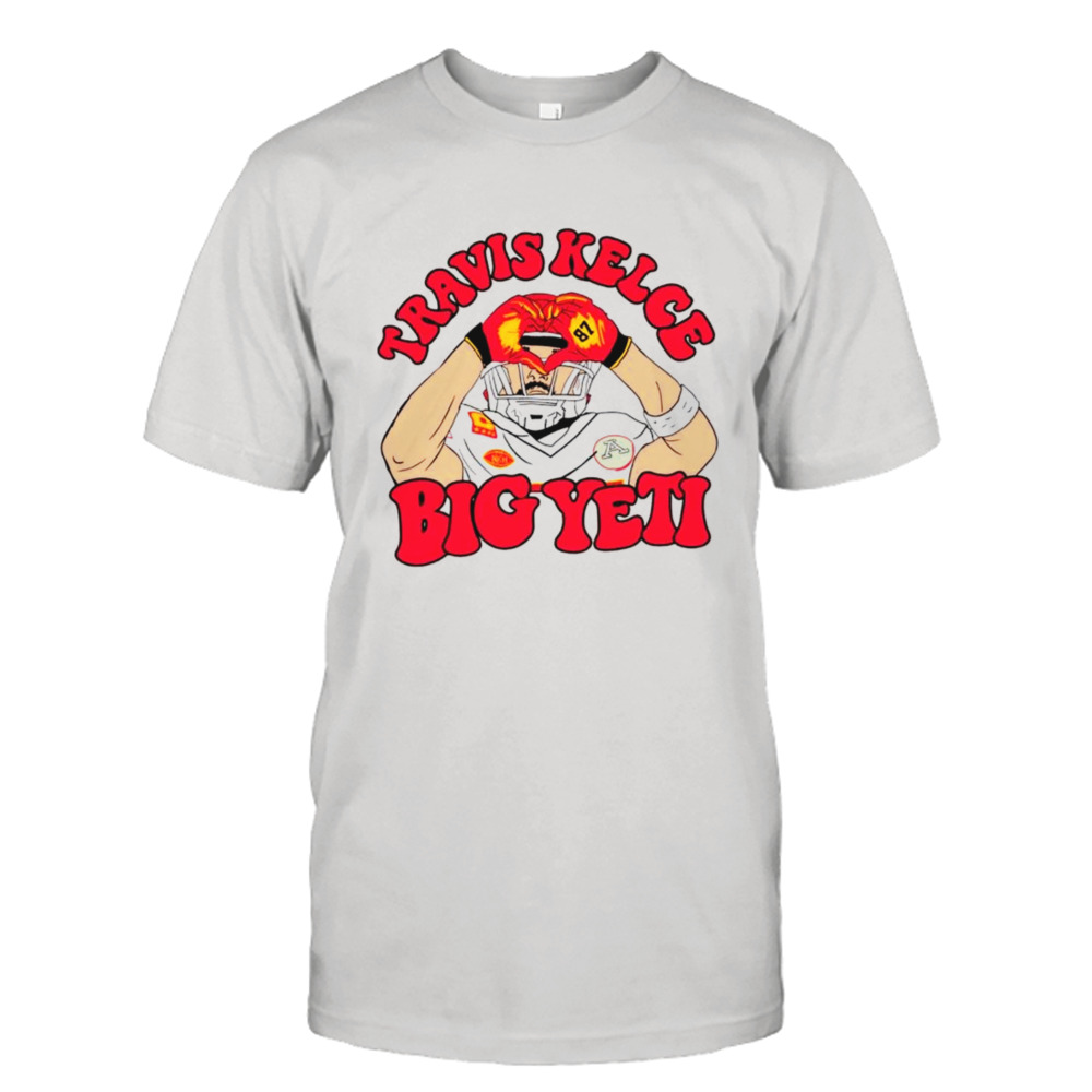 Travis Kelce big yetI heart hands Chiefs football shirt