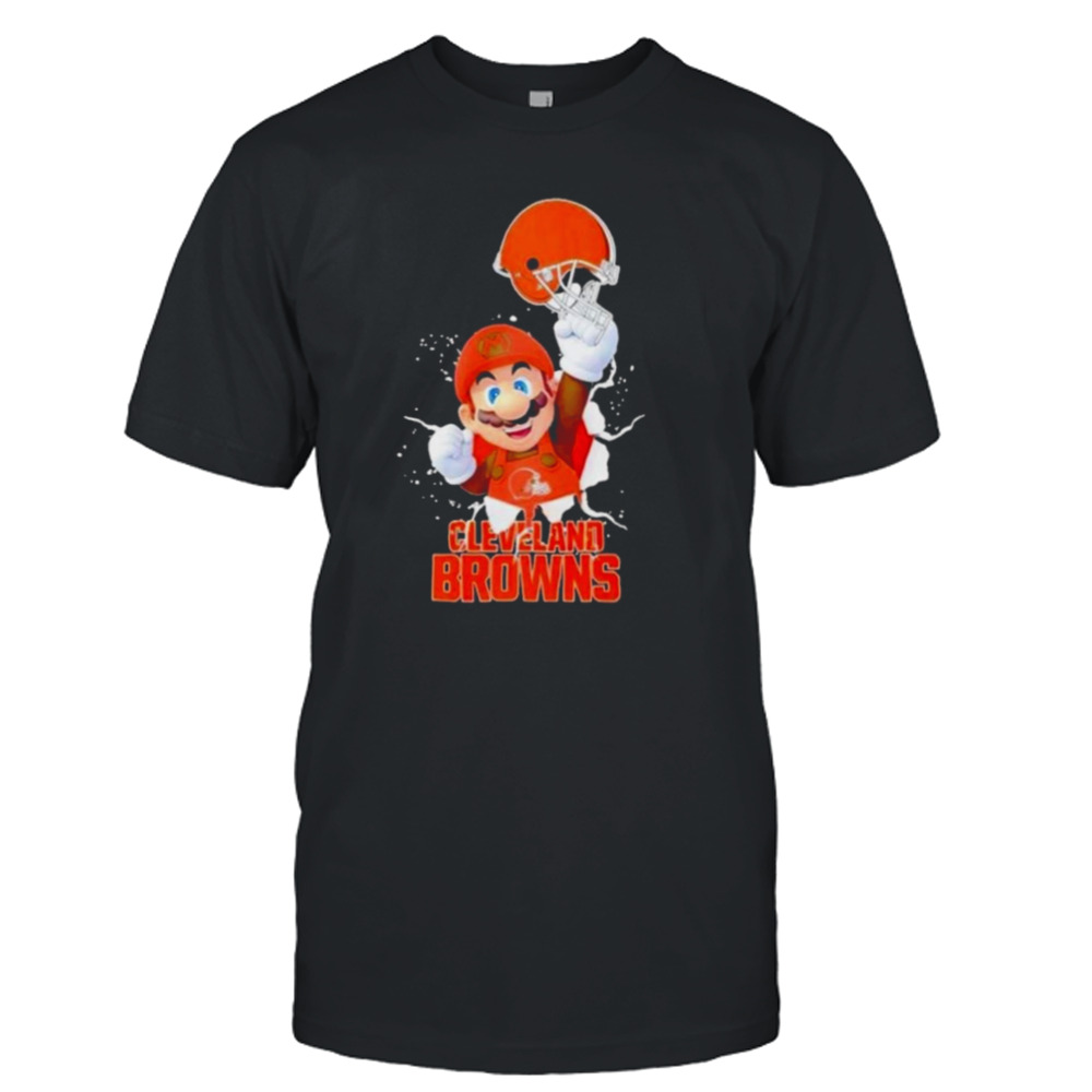 Super Mario X Nfl Cleveland Browns Football T-shirt