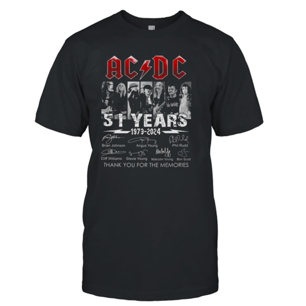 ACDC Band 51 Years 1973-2024 Thank You For The Memories Signatures Shirt