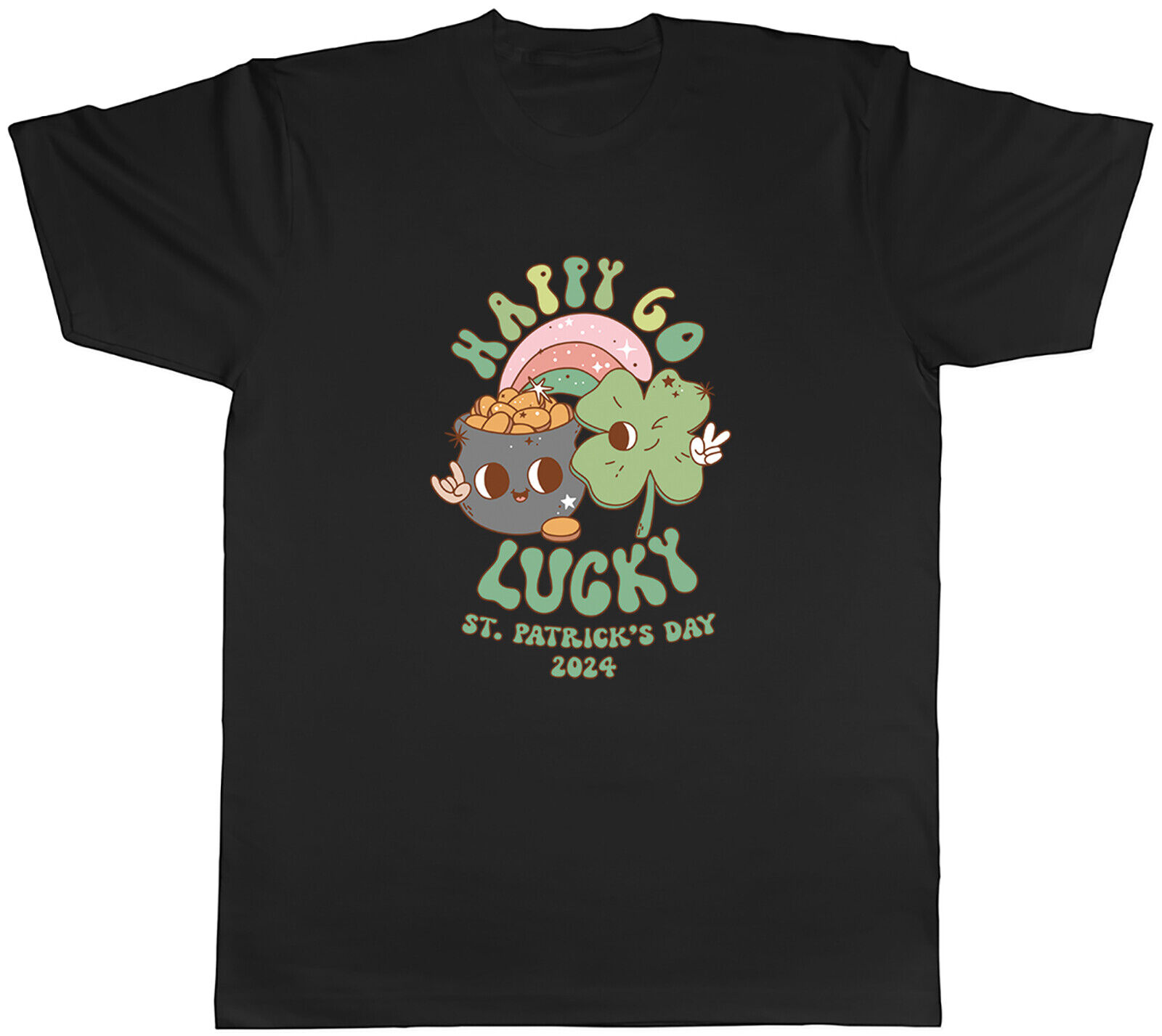 Happy Go Lucky Mens T-shirt St Patrick's Day 2024 Pot Of Gold Tee