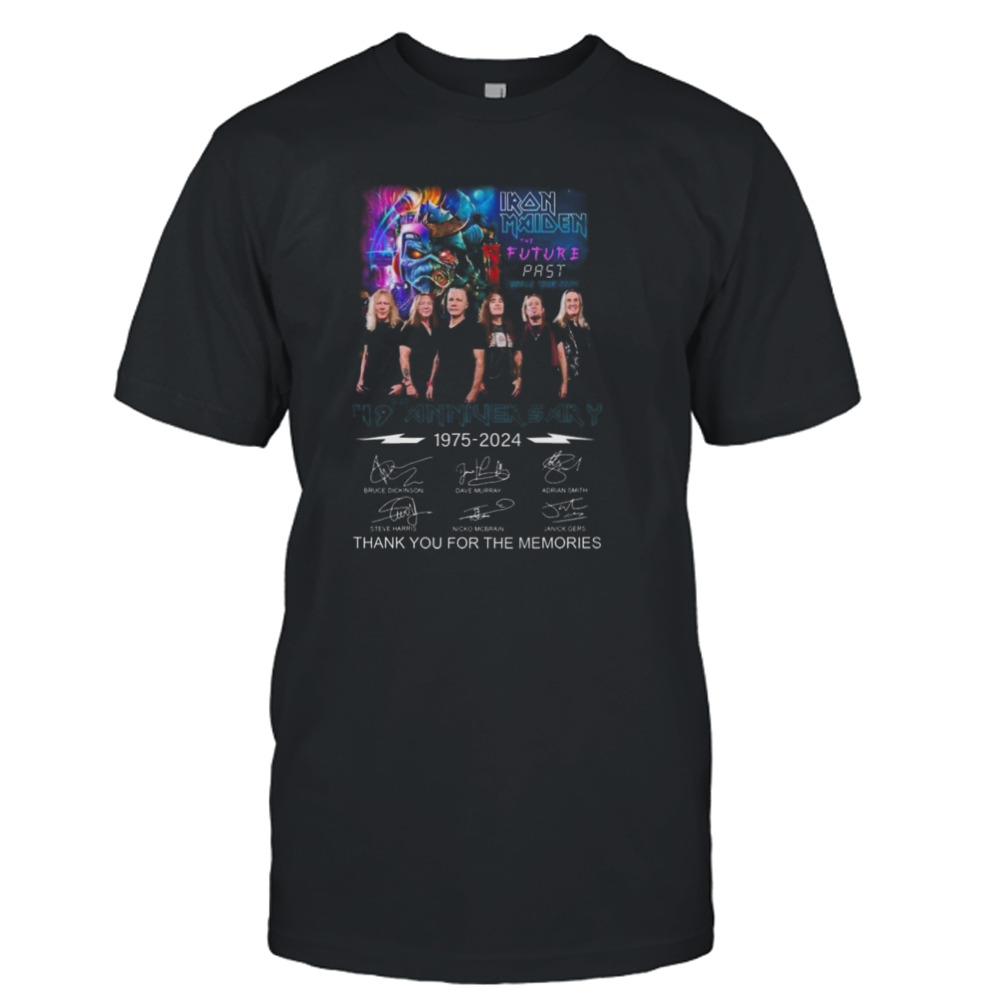 Iron Maiden The Future Past World Tour 2024 49th Anniversary 1975 – 2024 Thank You For The Memories Signatures T-shirt