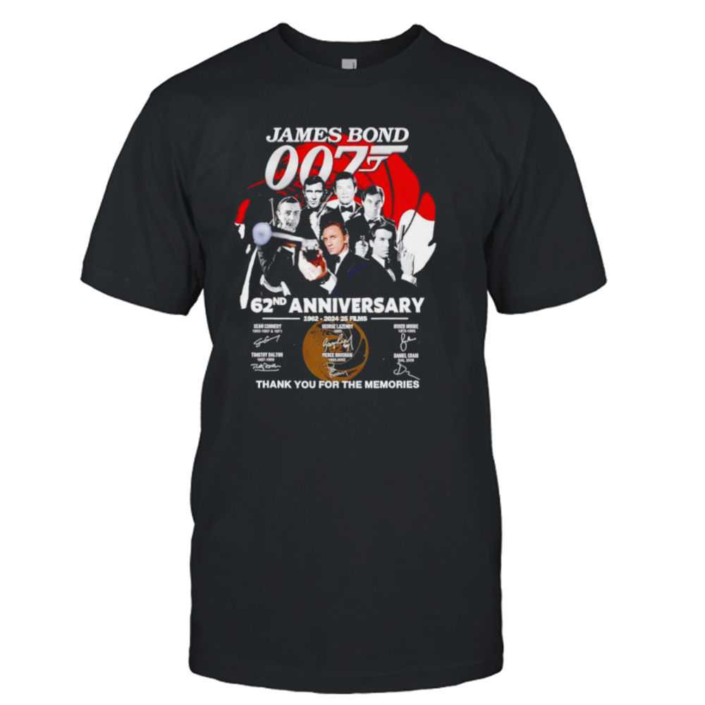 James Bond 007 62nd anniversary 1962 2024 25 films thank you for the memories shirt