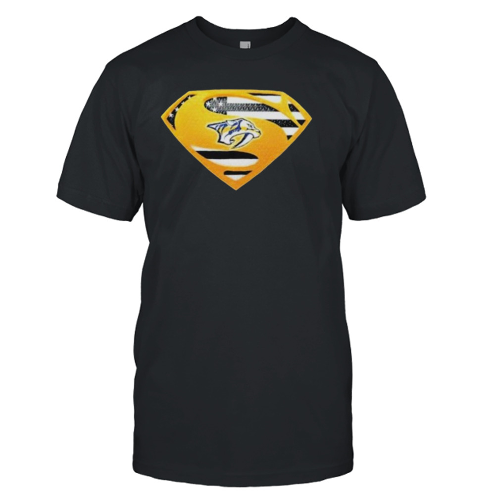 Nashville Predators USA Flag Inside Superman T-Shirt