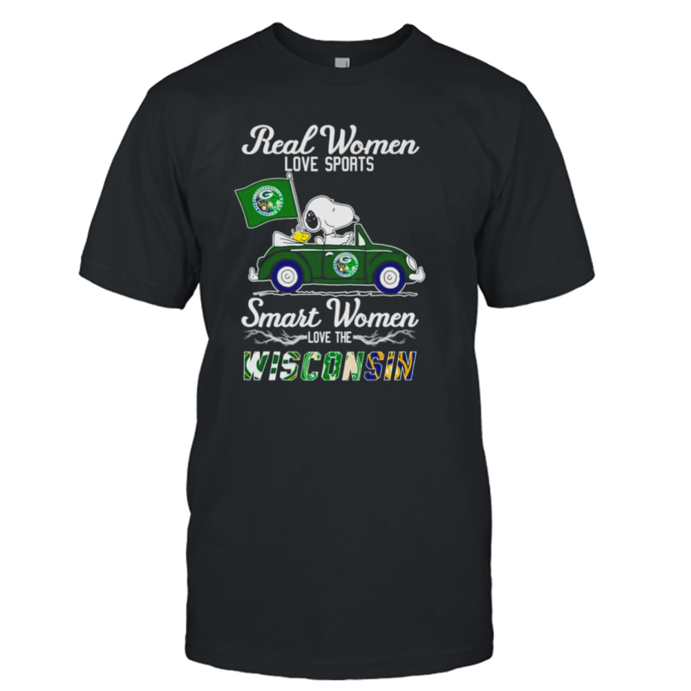 Snoopy and WoodStock real women love sports smart women love the Wisconsin shirt